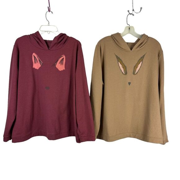 Anybody Lot of 2 Hoodies Rabbit Face & Fox Face Relaxed Fit Knit Top Size XL - Picture 1 of 9